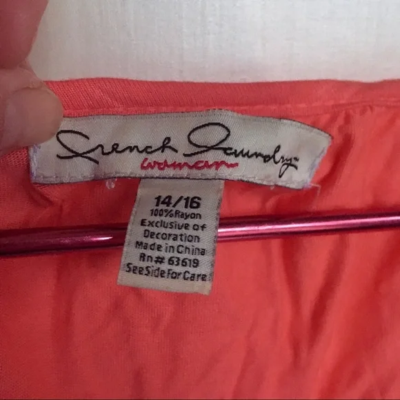 French Laundry Coral Blouse Size 14/16 Sheer Crimped ¾ Length Sleeves - Picture 8 of 10